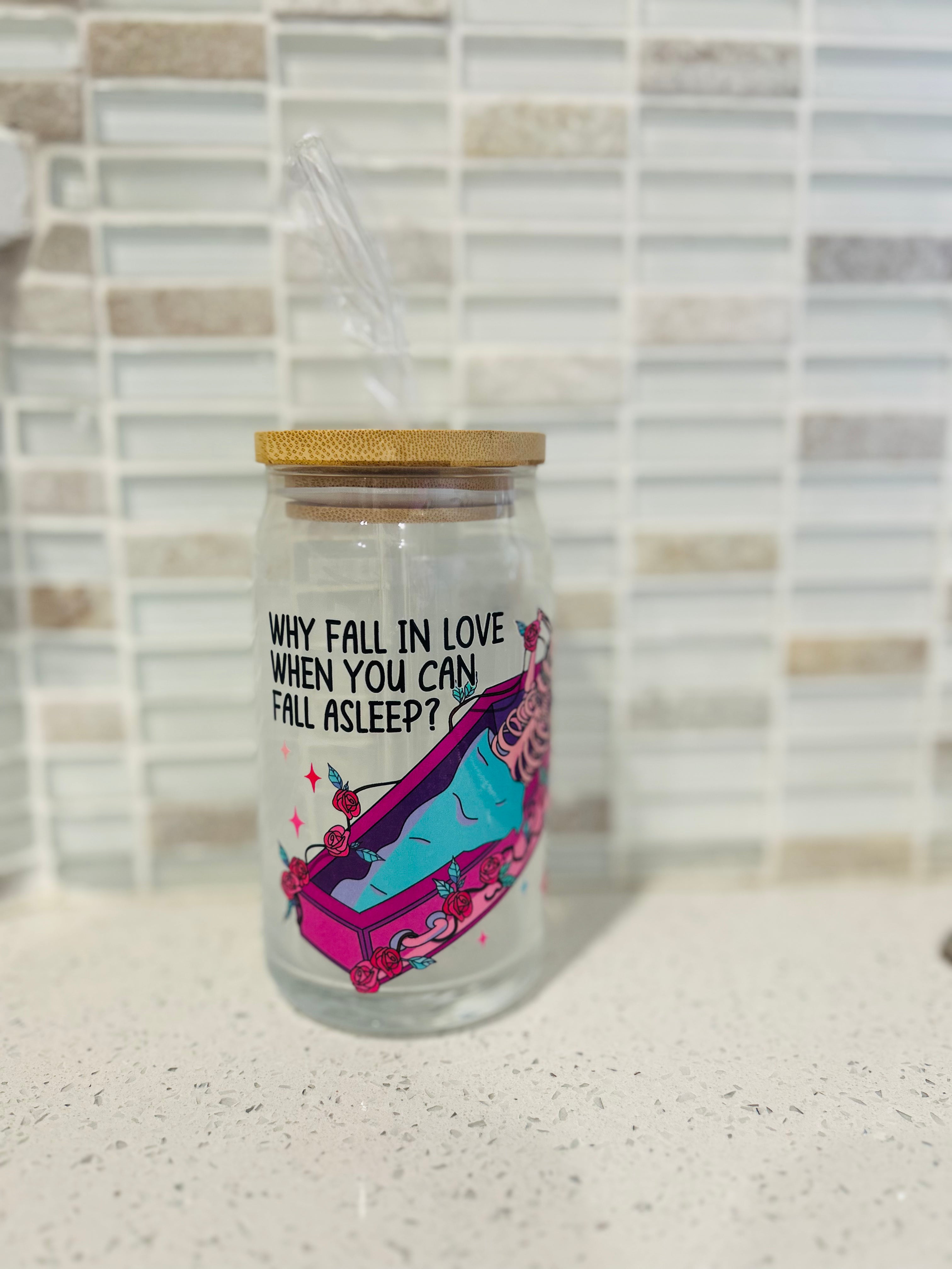 Why fall in love glass tumbler